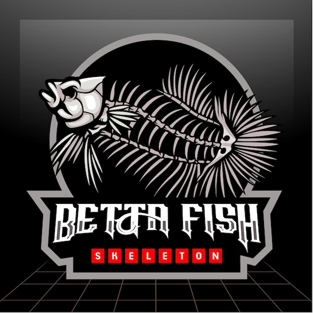 Design do logotipo da mascote do esqueleto do peixe betta