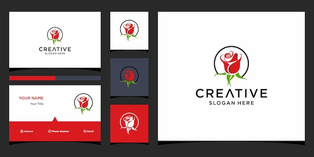 Design do logotipo da rosa com modelo de cartão de visita