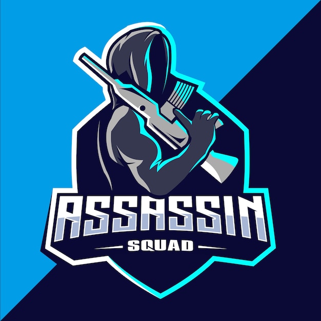 Design do logotipo do assassino com mascote de armas