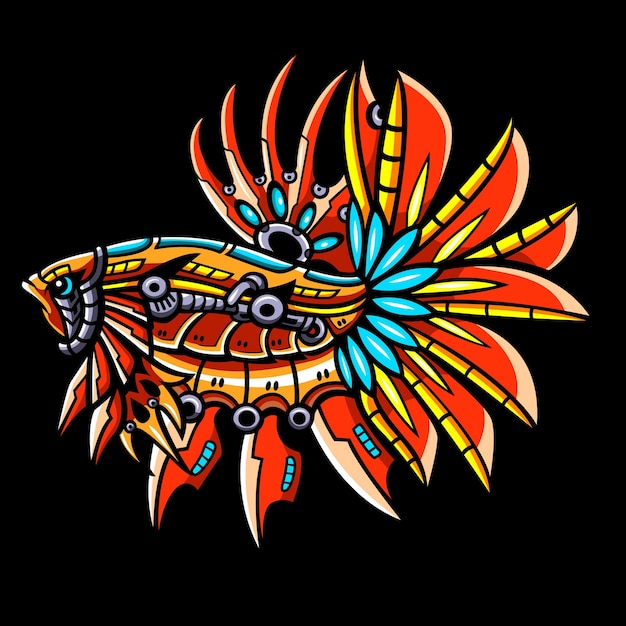 Vetor design do logotipo do betta fish mecha robô mascote esport