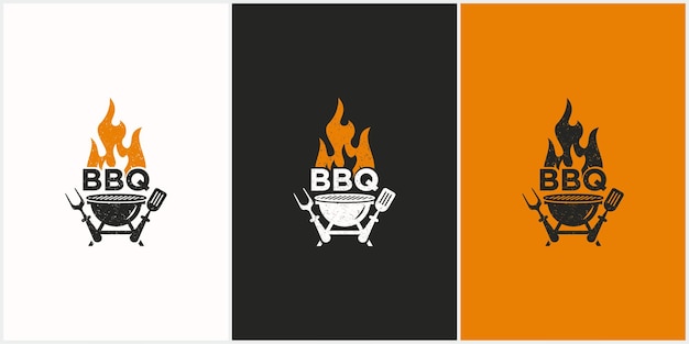 Design do logotipo do churrasco com duas sepatulas grelha e espátula