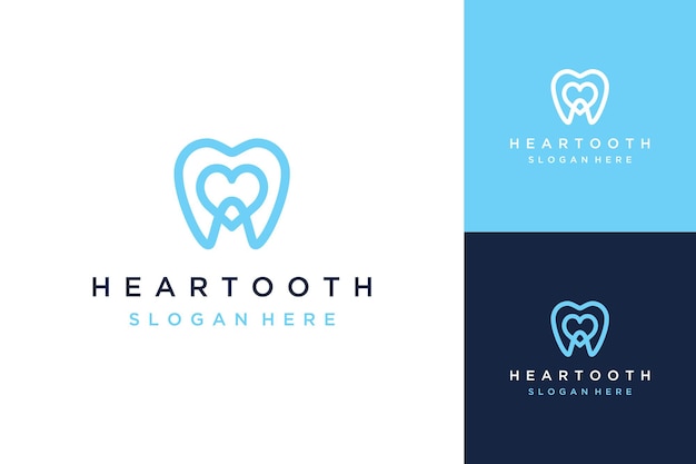 Design do logotipo do dentista ou dentes com coração