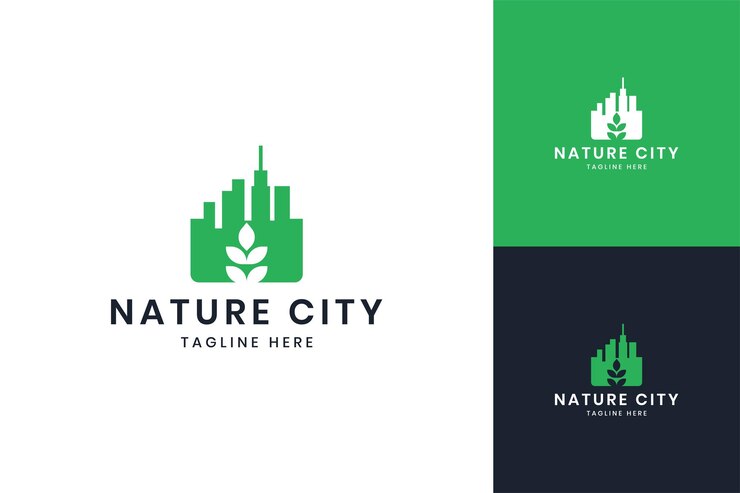 Design do logotipo do espaço negativo da Leaf City