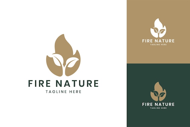 Design do logotipo do espaço negativo fire leaf