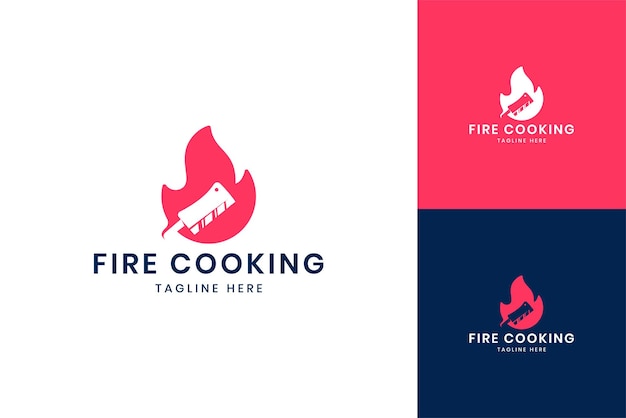 Design do logotipo do espaço negativo para cozinhar fogo