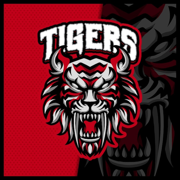 Design do logotipo do mad tigers esport e do mascote do esporte com um conceito de ilustração moderno para o emblema do time