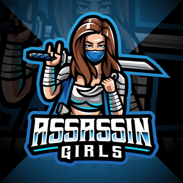 Design do logotipo do mascote assassin girls esport