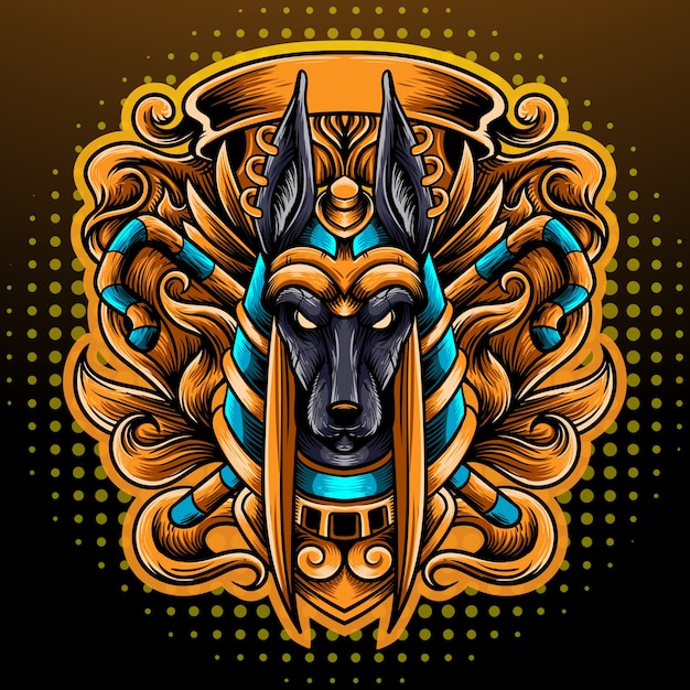 Design do logotipo do mascote da cabeça do Anubis