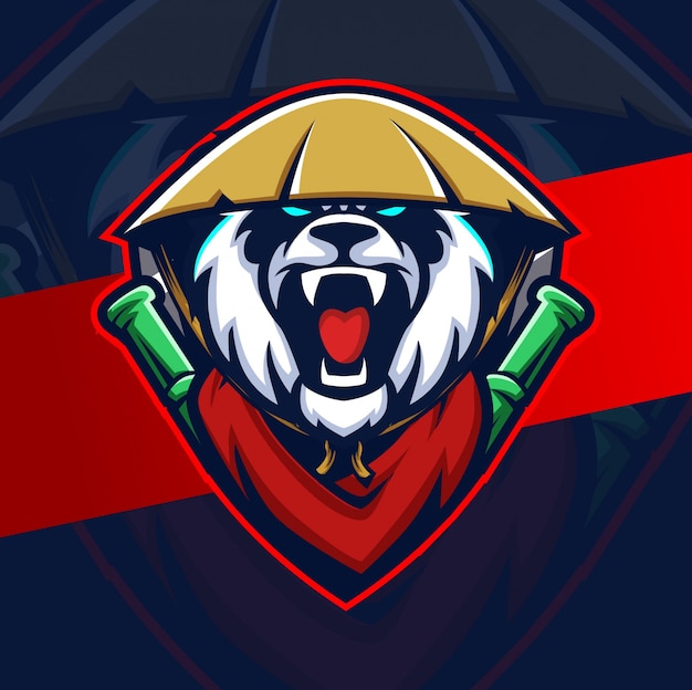 Vetor design do logotipo do mascote do panda louco esport