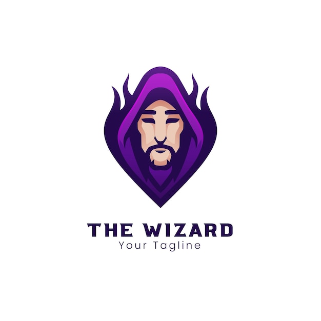 Design do logotipo do mascote do rosto do mago