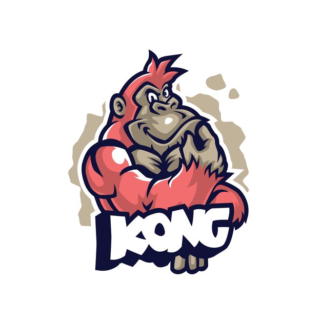 Design do logotipo do mascote kong com estilo de conceito de ilustração moderna para emblema de crachá e impressão de camiseta ilustração de gorila inteligente