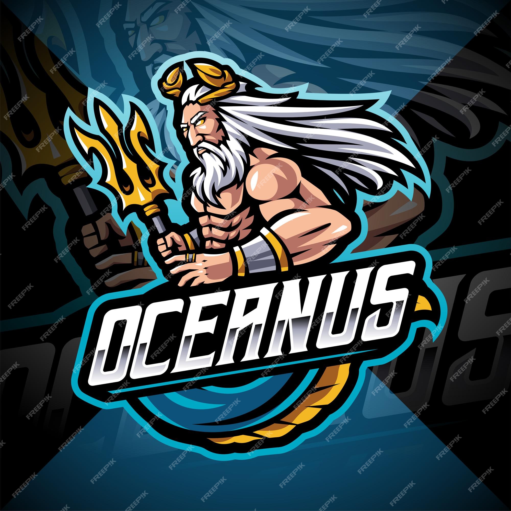 Design do logotipo do mascote oceanus god esport | Vetor Premium
