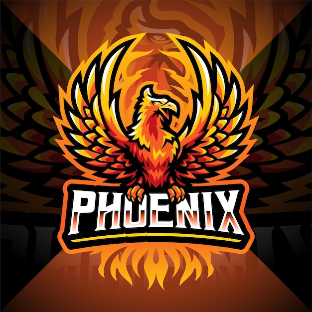Design do logotipo do mascote phoenix esport