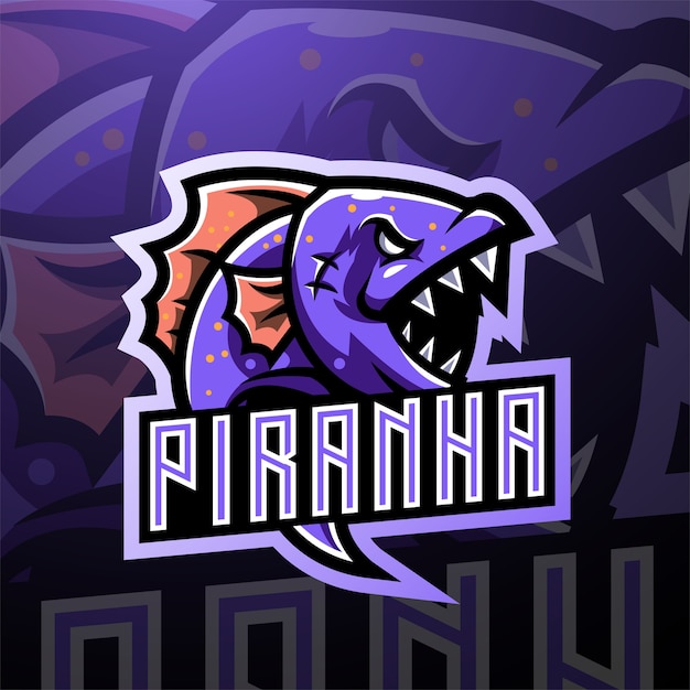 Design do logotipo do mascote piranha esport