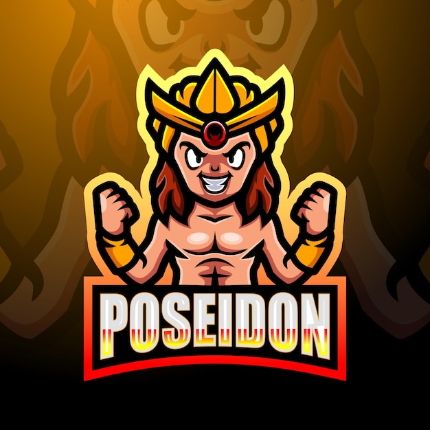 Design do logotipo do mascote poseidon esport