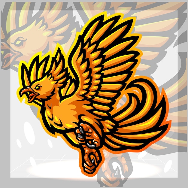 Design do logotipo do mascote printphoenix e esport