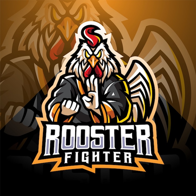 Design do logotipo do mascote rooster fighter esport