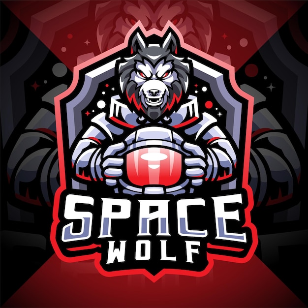 Design do logotipo do mascote space wolf esport