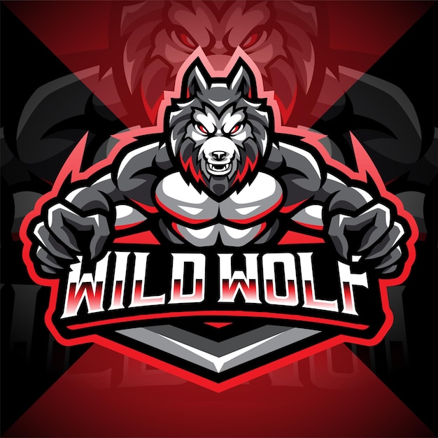 Vetor design do logotipo do mascote wild wolf esport