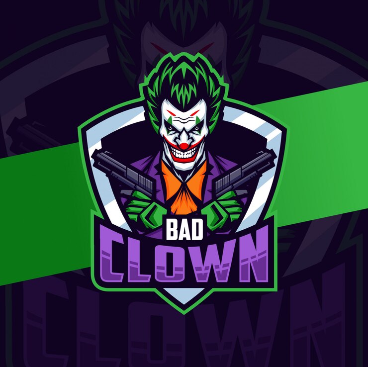Vetor design do logotipo do palhaço com arma mascote esport