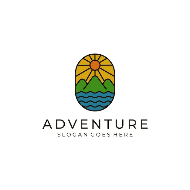 Vetor design do logotipo do rio aventura na montanha