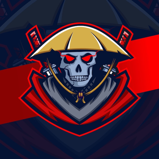 Vetor design do logotipo esport do mascote do crânio de samurai escuro