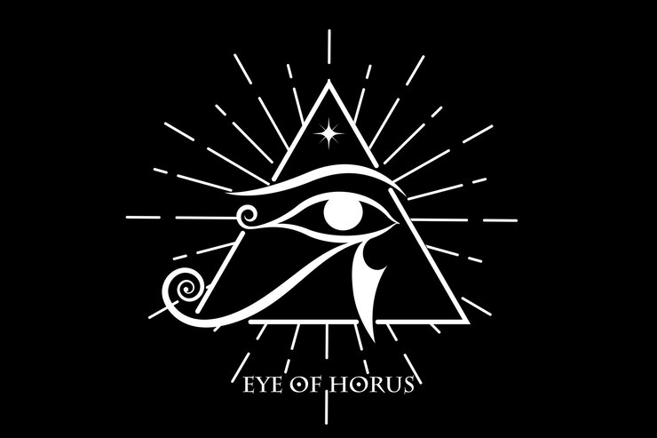Vetor design do logotipo olho de hórus o antigo signo egípcio da lua amuleto poderoso dos faraós tatuagem branca