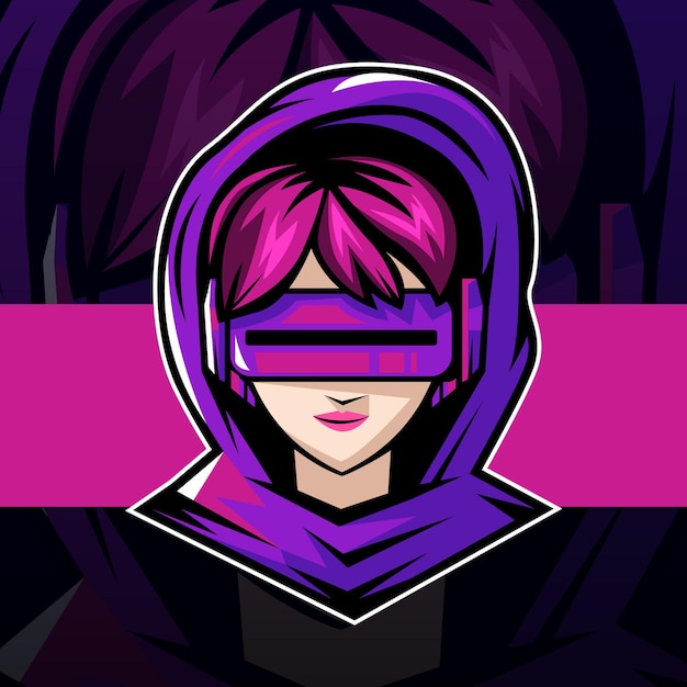 Vetor design do mascote do logotipo cyber gamer girl esport