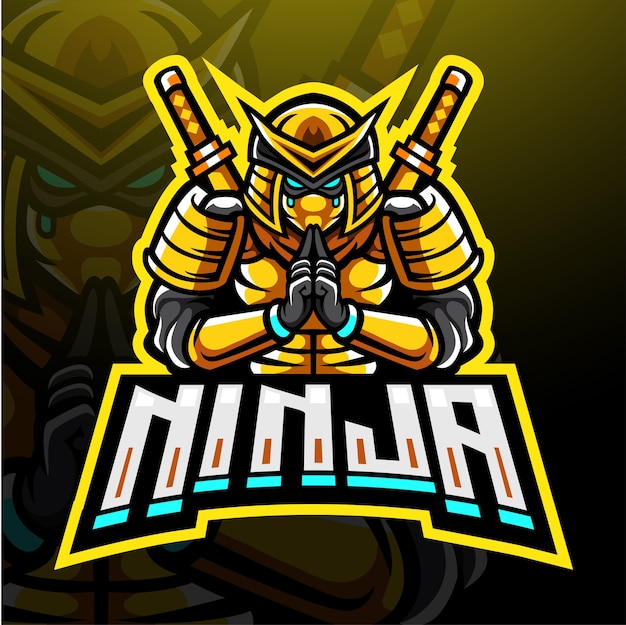 Mascote do logotipo ninja preto e branco design do logotipo ninja esport