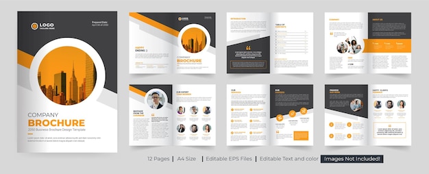 Design do modelo do folheto de negócios da empresa e design do layout do folheto do perfil da empresa na cor laranja
