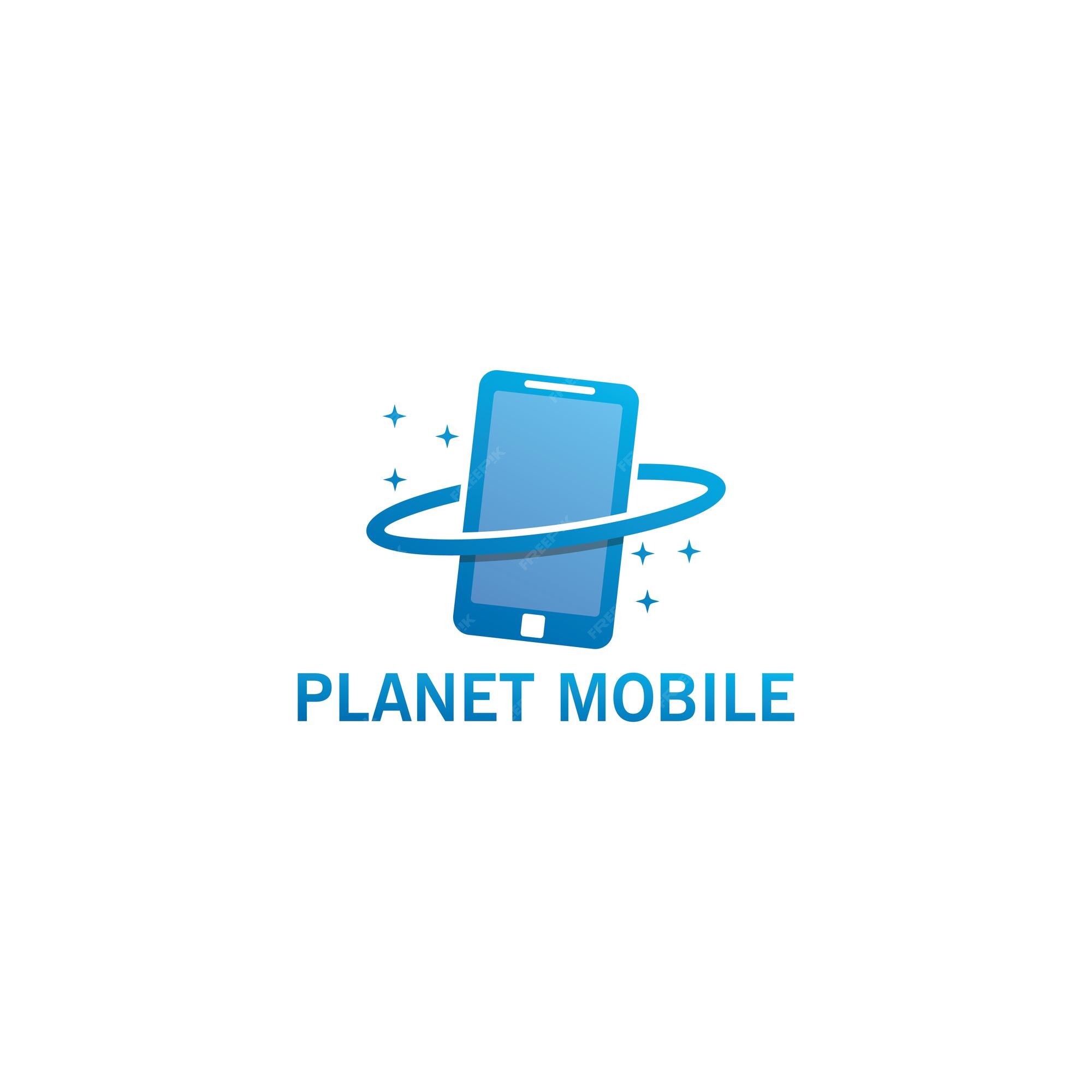 Planet mobile, design de modelo de logotipo de loja de telefones