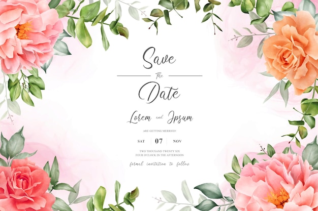 Design elegante de aquarela floral com peônia desenhada à mão e folhas