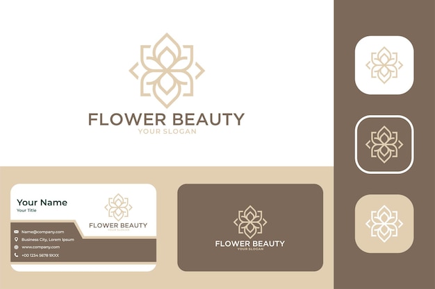 Design elegante de logotipo e cartão de visita da beleza da flor