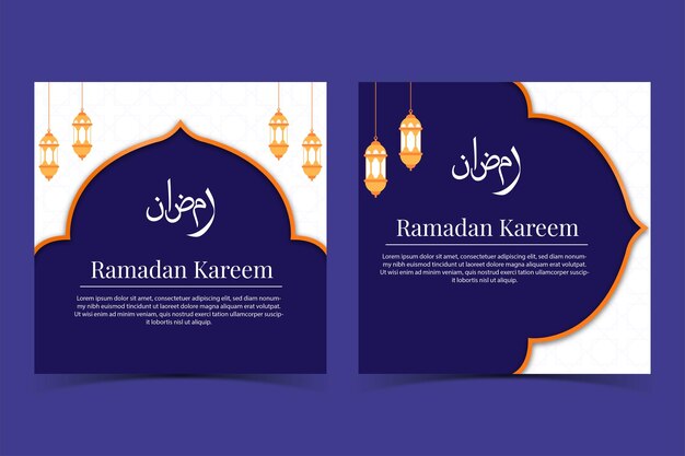 Design elegante de postagem de mídia social do Ramadã com molduras e lanternas
