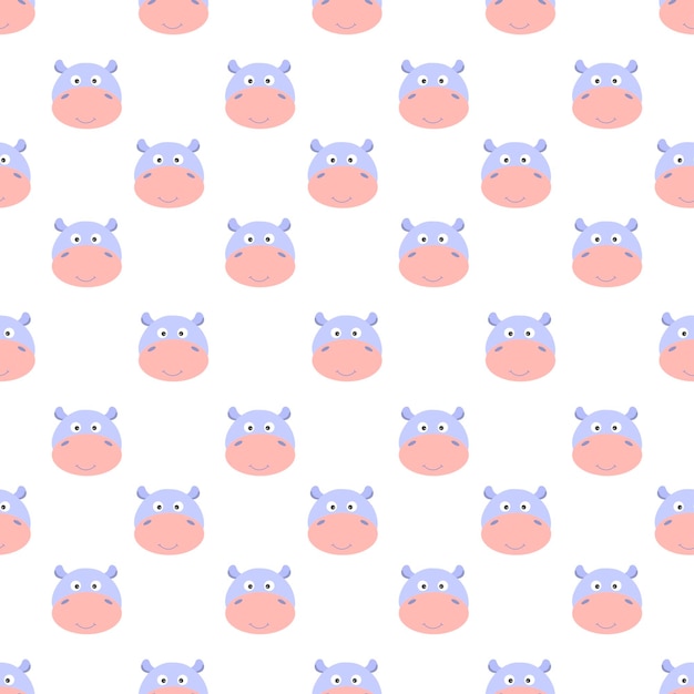 Design engraçado sorriso hipopótamo padrão sem costura para fundo e papel de parede Adoráveis cabeças infinitas hipopótamo para um design de berçário de tecido de moda de bebê Vetor
