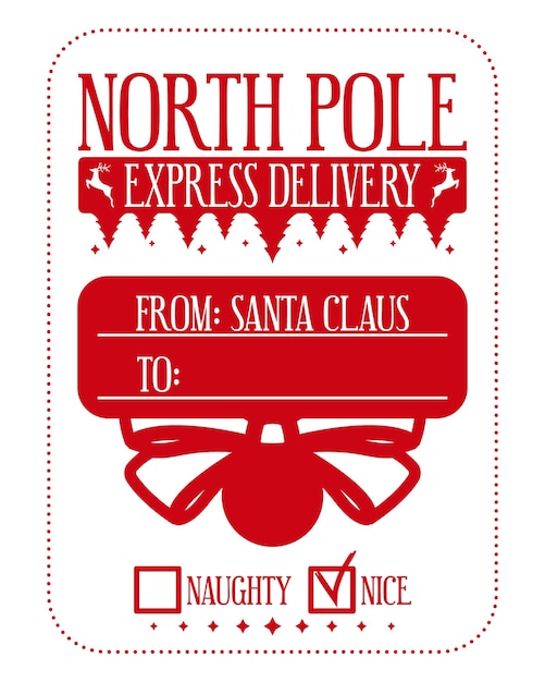 Design expresso de natal do pólo norte do papai noel para um saco de presente personalizado do papai noel. vetor
