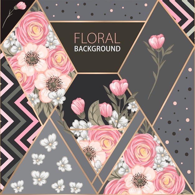 Design floral fundo com elementos geométricos