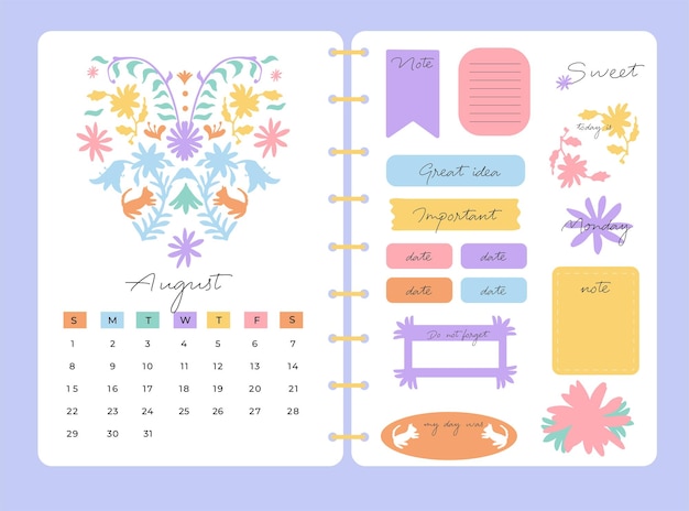 Design fofo de planejador pastel Otomi