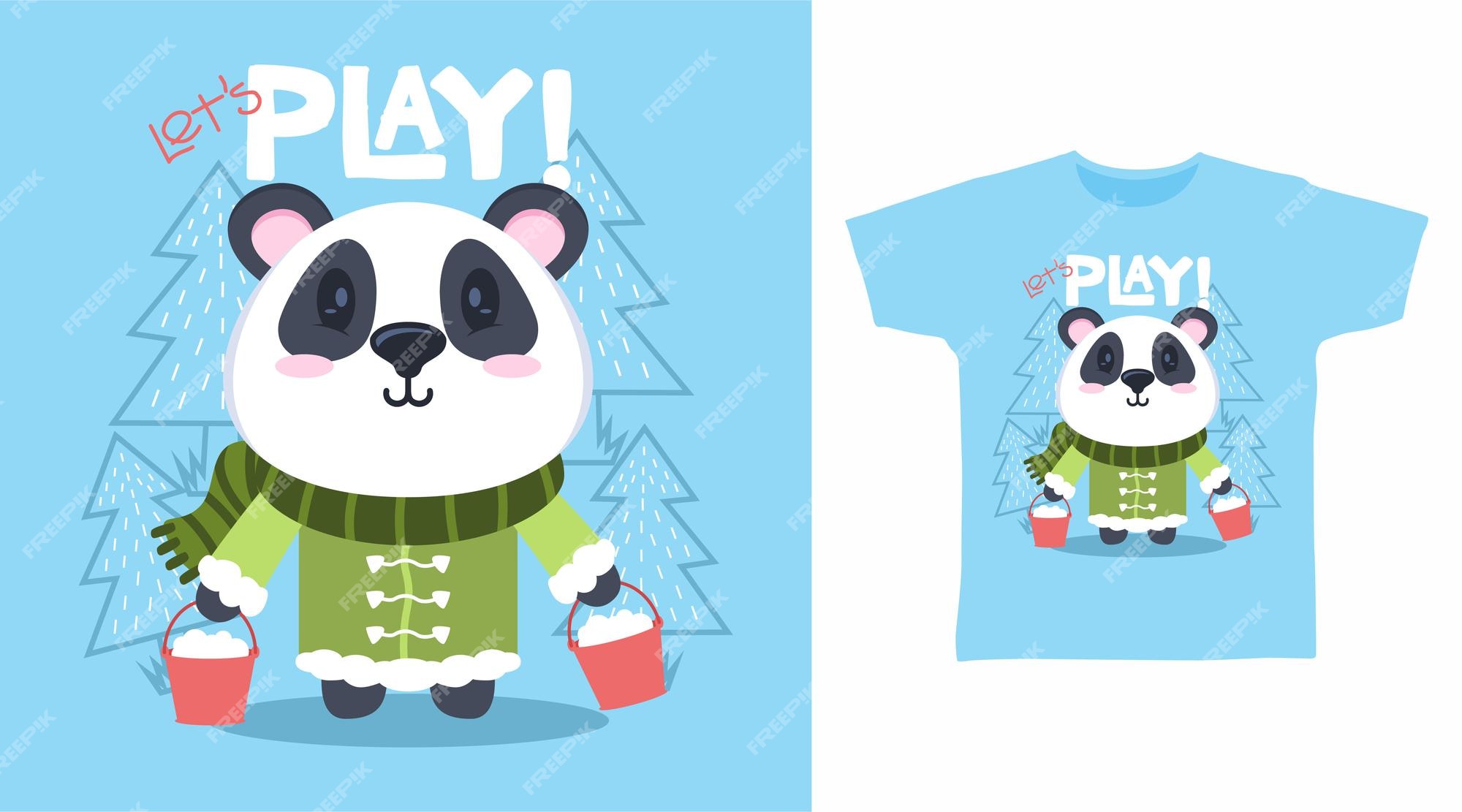 Urso panda bonito - preto & branco kawaii desenho animado cara de bicho  t-shirt