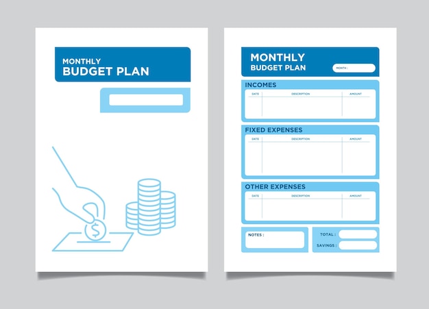 Design geométrico moderno pronto para imprimir design de modelo de planejador de orçamento mensal de tamanho a4