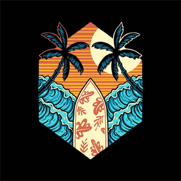 Vetor design gráfico de camiseta de praia de verão de surf