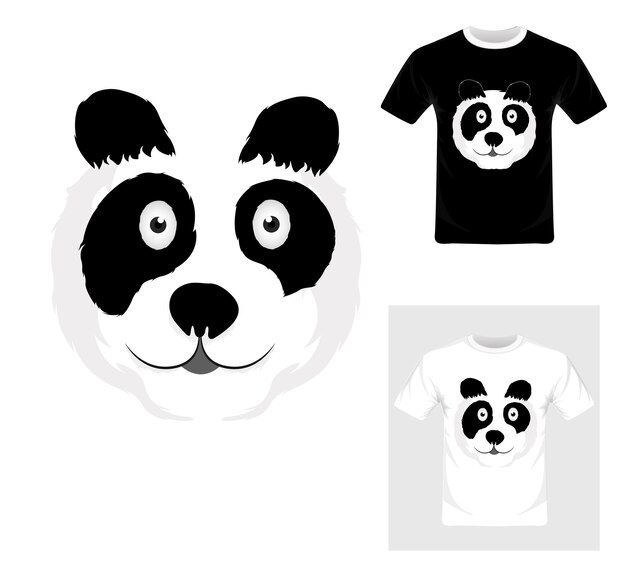 Design gráfico de camiseta vetor de rosto de panda preto e branco