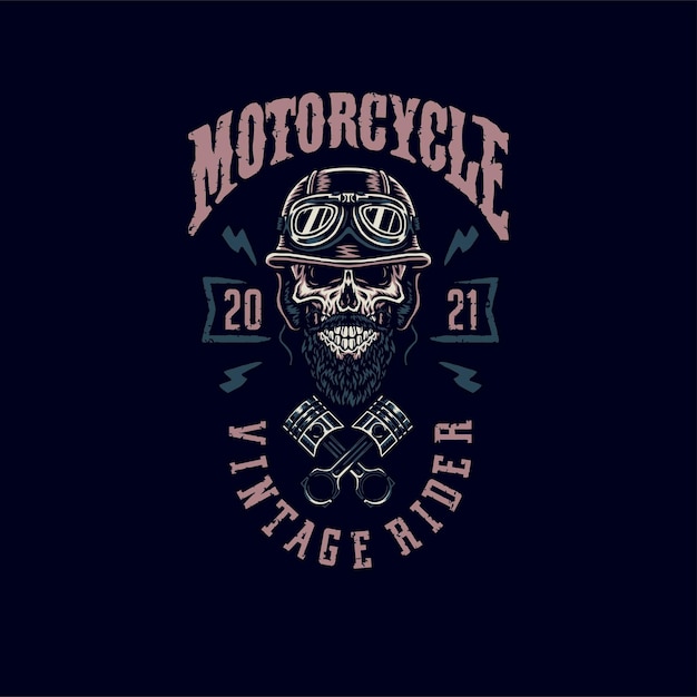 Design gráfico de camiseta vintage rider caveira, estilo de linha desenhada à mão com cor digital