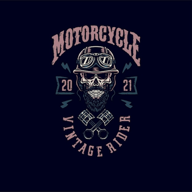 Vetor design gráfico de camiseta vintage rider caveira, estilo de linha desenhada à mão com cor digital