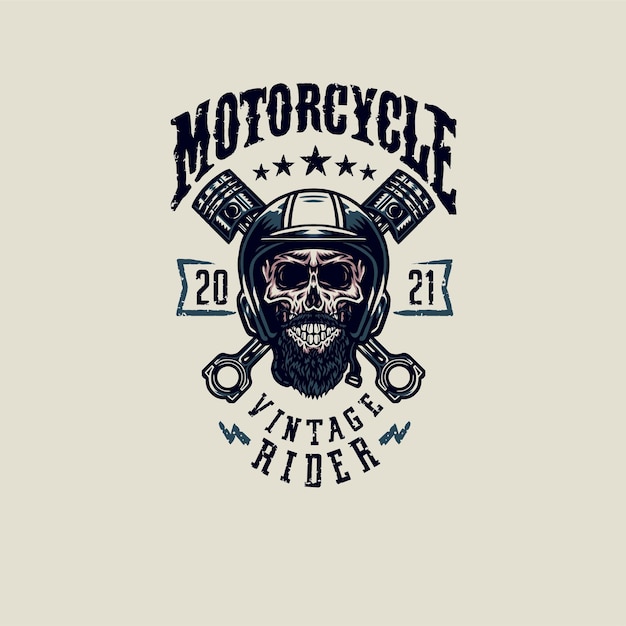 Design gráfico de camiseta vintage rider caveira, estilo de linha desenhada à mão com cor digital