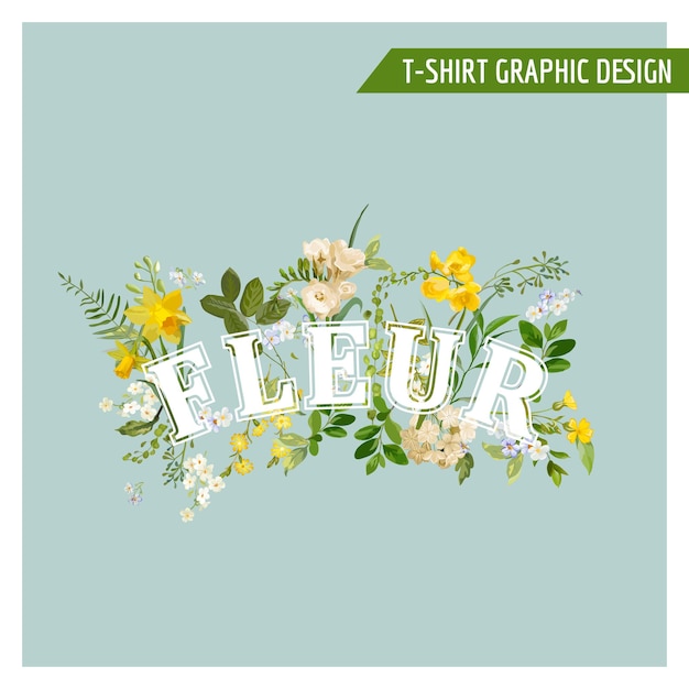 Design gráfico de flores de campo de verão e primavera para camisetas, moda, estampas