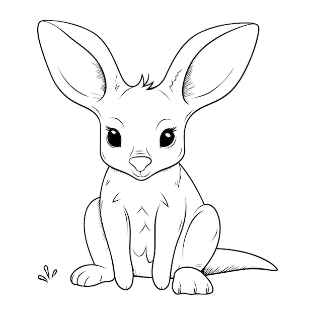Vetor design gráfico de ilustração vetorial de desenho animado de canguru fofo em preto e branco