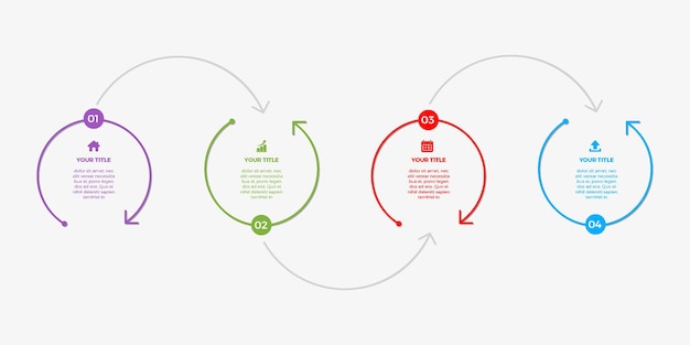 Design infográfico circular com 4 etapas v02