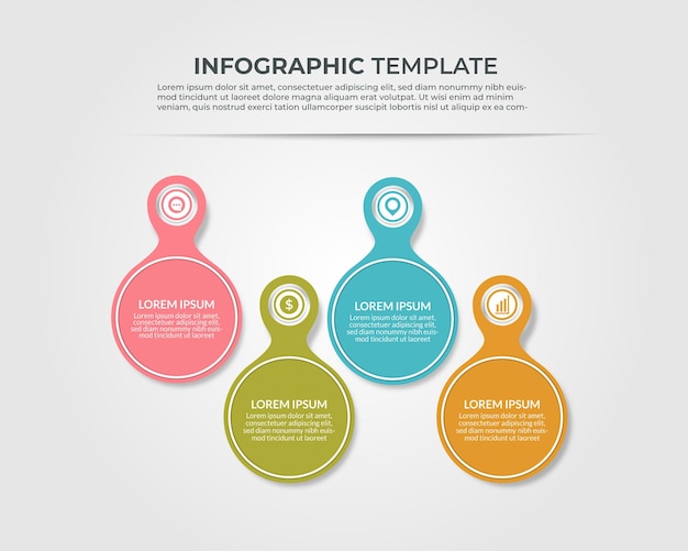 Design infográfico com 4 etapas para visualização de dados, diagrama, relatório anual, web design, presenta