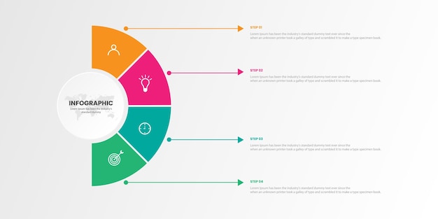 Design infográfico com ícones e 4 opções ou infográficos de etapas para o conceito de negócio